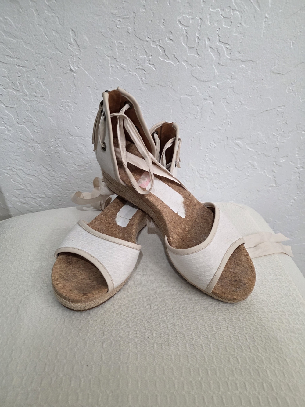 UGG Cream Espadrille Wedge Sandals with Ankle Tie